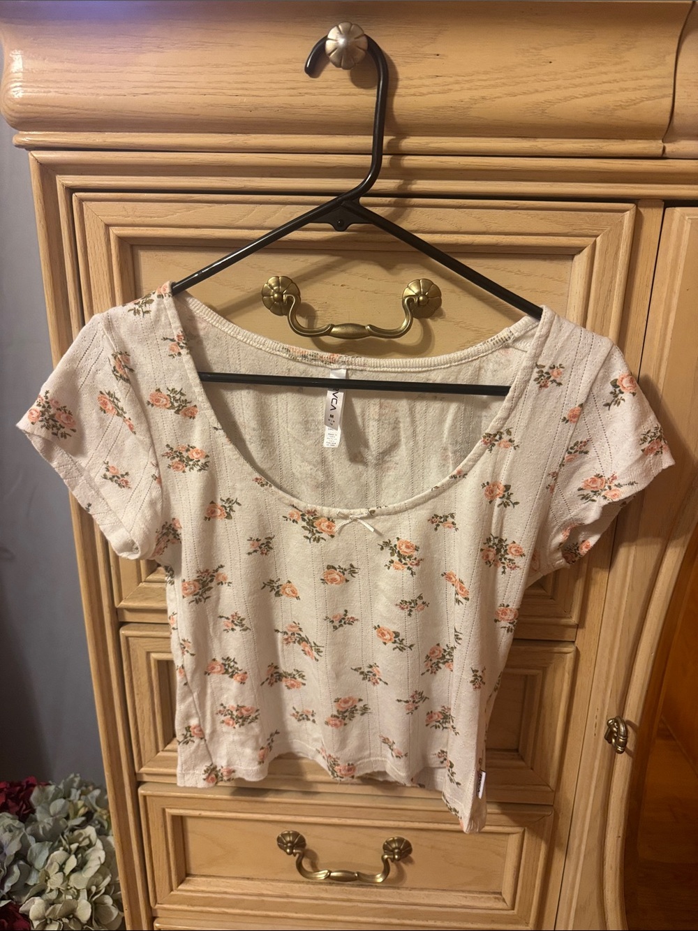 RVCA White Crop Top with Peach Floral Print
